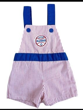 Vintage Baby Baseball Overalls - Little Slugger - USA Romper - Win Spirits - 12M